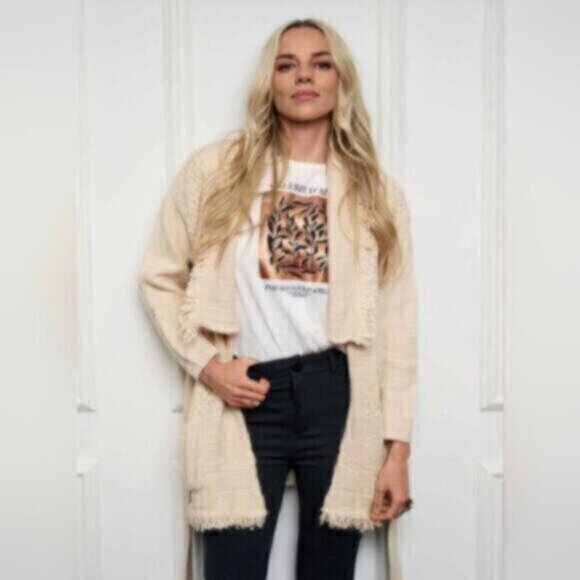 ESQUALO Fringe Knit Cardigan Sweater NWT Women's Sz Lrg - Picture 14 of 14